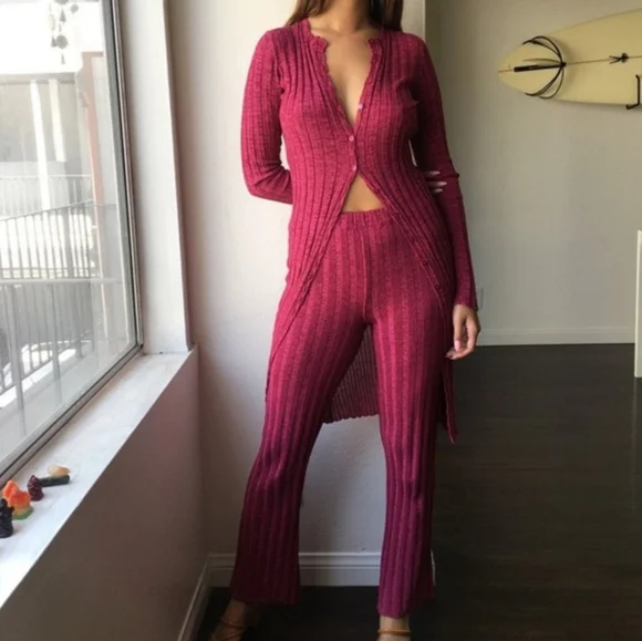 Paloma Wool Mayo Knit Cardigan Fuschia Button Down Dress Cover Up  XS FLAWED - Picture 2 of 10